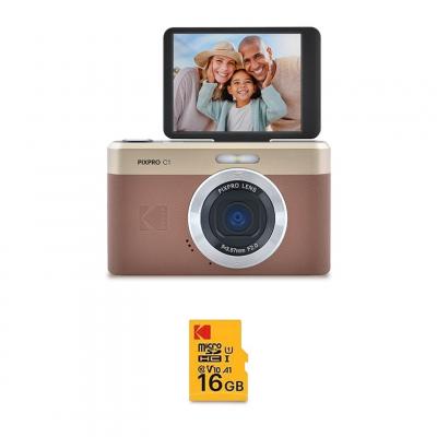  Pack Kodak Pixpro C1 Appareil Photo Compact marron + Carte microSDHC 16 Go