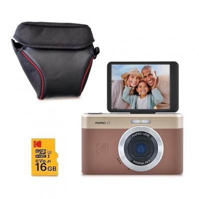  Pack Kodak Pixpro C1 Appareil Photo Compact marron + Carte microSDHC 16 Go + housse
