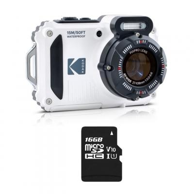 KODAK Pack  PIXPRO WPZ2 Appareil Photo Num&eacute;rique Sous-Marin 15m 16MP WiFi Blanc + 1 Carte SD 16Go