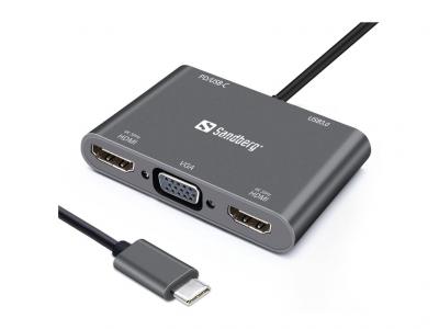 SANDBERG  USB-C Dock 2xHDMI+1xVGA+USB+PD - Neuf