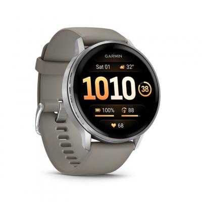GARMIN Venu 4 noir et silver - bracelet silicone gris - 45mm