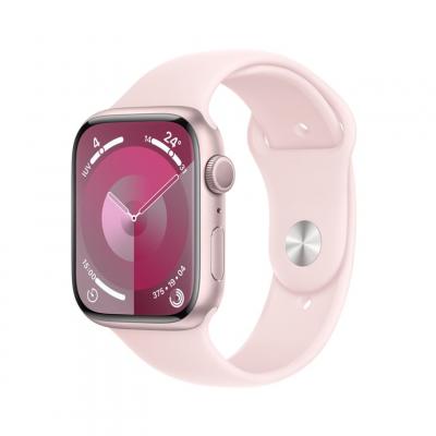 Apple Watch Series 9 GPS 45 mm Bo&icirc;tier en aluminium Rose avec bracelet sport Rose clair S/M 