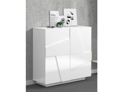 Meuble &agrave; chaussures avec 2 portes effet blanc brillant
