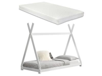 EN.CASA Lit Tipi Pour Enfants Avec Matelas Mousse &agrave; Froid Onejda Blanc 200 x 90 cm []