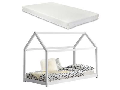 EN.CASA Lit Cabane Forme Maison Netstal avec Matelas Mousse &agrave; Froid 200 x 90 cm Blanc []