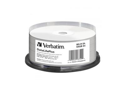 Verbatim Data Life Plus Bd-r Blu-ray 50gb Printable 6x Speed 25 Units Blanc