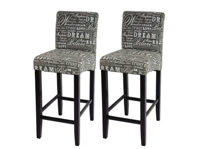 Mendler 2X Tabouret de Bar HWC-C33, Chaise Bar - &eacute;criture, Gris, Pieds fonc&eacute;s, Tissu