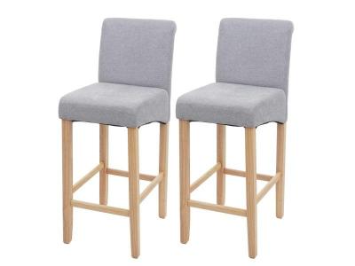 Lot de 2 tabourets de bar HWC-C33 en bois et tissu gris clair