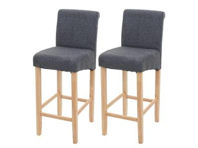 Lot de 2 tabourets de bar HWC en bois massif et tissu gris fonc&eacute;