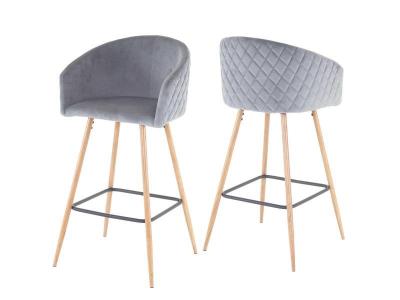 Mendler 2x tabouret de bar HWC-D72, chaise bar/comptoir, avec dossier, tissu ~ velours, gris