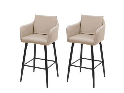 Mendler 2X Tabouret de Bar HWC-H93, Tabouret de comptoir, Repose-Pieds m&eacute;tal - Similicuir Taupe