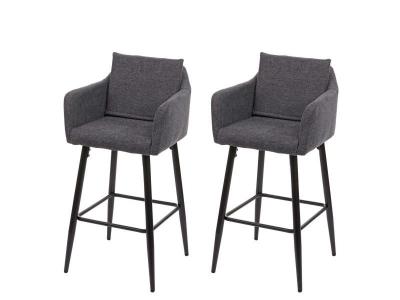 2x Tabouret de bar MENDLER HWC-H93 tissu textile gris fonc&eacute; 