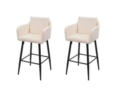 HW - 2x Tabouret de bar C-H93, tabouret de comptoir, repose-pieds m&eacute;tal - similicuir cr&egrave;me-beige