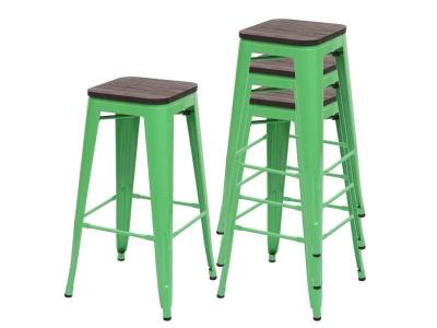 4x Tabouret de bar HWC-A73, avec si&egrave;ge en bois, m&eacute;tal, style industriel vert 