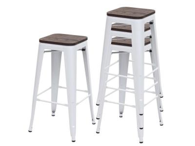 Tabouret HWC-A73, avec si&egrave;ge en bois, m&eacute;tal, style industriel ~ gris