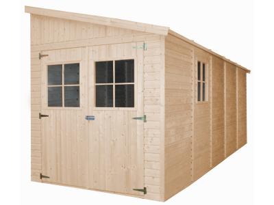 TIMBELA Abri de jardin en bois 10 m&sup2; - h244x514x218 cm - avec sol impr&eacute;gn&eacute; -  M341A+M341G M341A+M341G