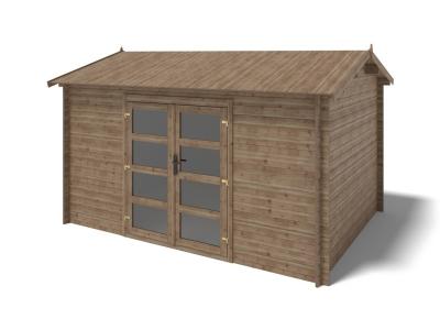 ALTANKA Abri de jardin en bois - 12m2 - 4x3m - trait&eacute; - ep. 28mm - couleur: marron DOM677 