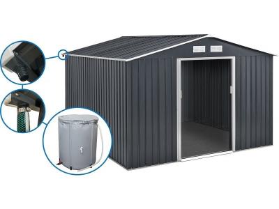 HABITAT ET JARDIN Abri de jardin m&eacute;tal - ""Vegas""- 15 m&sup2; avec goutti&egrave;re et r&eacute;cup&eacute;rateur d'eau 