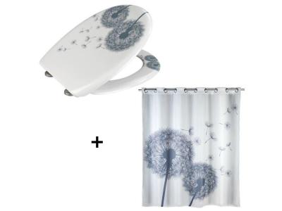 TOILINUX Accessoires de salle de bain - abattant wc et rideau de douche astera - blanc