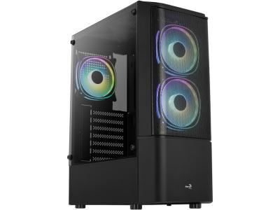 AEROCOOL Bo&icirc;tier Moyen Tour ATX Quantum Mesh v2 RGB avec Panneau Vitr&eacute;, Noir