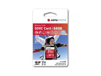AGFAPHOTO  sdxc carte 64gb high speed class 10 uhs i u1 v30 DFX-649551