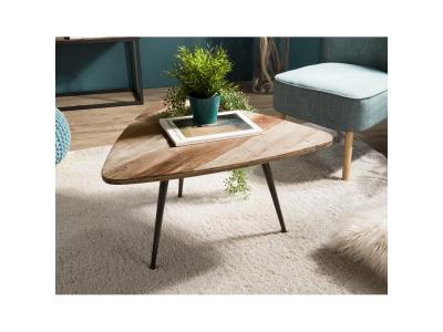 Table basse ovoide 75 cm bois de Teck recycl&eacute; et m&eacute;tal - SIANA