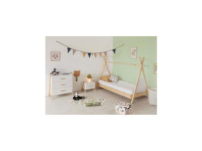 GENERIQUE Chambre Complete Enfant Amarok - Lit + Chevet + Commode - Blanc Et Naturel