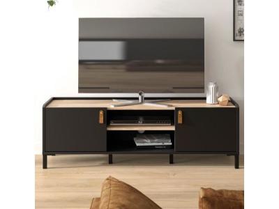 GAMI Amsterdam meuble tv - style industriel - d&eacute;cor chene noir - l 136 x p 40 x h 44 cm