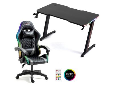 AMSTRAD Pack Bureau DESK120Z-LED & fauteuil gamer ULTIMATE-BK-LED - 1m20 - Retro &eacute;clairage LED RGB