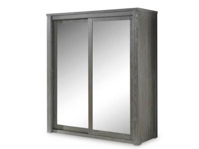 Armoire 2 portes coulissantes Miroir/Bois massif Gris - GABRIEL : Gris