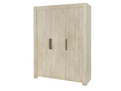 Armoire 3 portes battantes Ch&ecirc;ne D&eacute;lav&eacute; - YVI - L 165 x l 60 x H 220