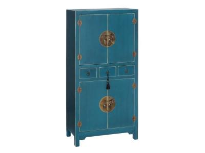 Armoire 4 portes, 3 tiroirs Bleue Meuble Chinois - PEKIN - L 63 x l 33 x H 131 cm