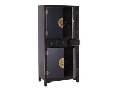 Armoire 4 portes, 3 tiroirs Noire Meuble Chinois - PEKIN