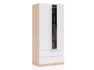 Armoire avec 2 portes 2 tiroirs Coloris chene et blanc - Dim : L 81 x H 180 x P 52 cm -PEGANE-