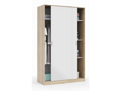 Pegane ? Armoire 2 portes coulissantes blanc/ch&ecirc;ne canadien ? Dimensions L 200 x H 120 x P 50 cm ? M&eacute;lamine durable pour rangement optimis&eacute;