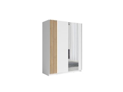 Armoire - PRICE FACTORY - VARIA - 150cm - Blanc et ch&ecirc;ne - Portes coulissantes - Miroir