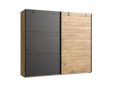 Armoire design 2 portes coulissantes Imitation chene poutre rechampis raw steel - L200 x H218 x P65 cm -- 