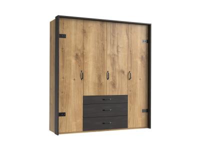 Armoire design en chene poutre avec un cadre en couleur rechampis raw steel - L200 x H216 x P58 cm -- 