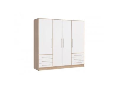 Armoire dressing blanc et aspect ch&ecirc;ne clair 4 portes - faro - Blanc