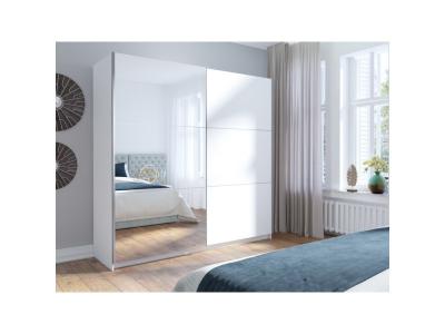 Armoire, garde robe 200 cm 2 portes coulissantes avec miroir - blanc - Collection ARSALA