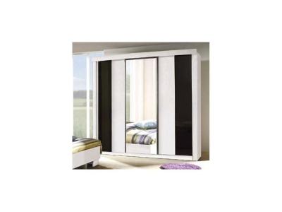 Armoire, garde robe dublin trois portes coulissantes. Coloris blanc mat et noir brillant. Meuble pour chambre &agrave; coucher. 