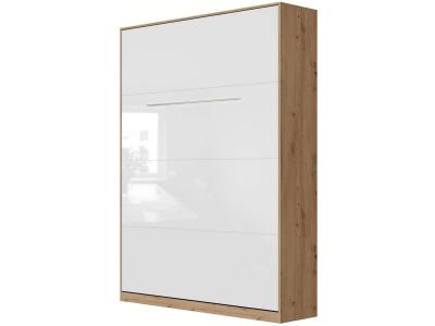 Armoire lit escamotable 140x200cm lit rabattable lit mural sup&eacute;rieur vertical ch&ecirc;ne sauvage/blanc brillant 