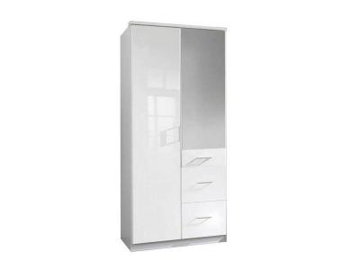 Armoire cooper 2 portes miroir 3 tiroirs largeur 91 laqu&eacute; blanc / blanc