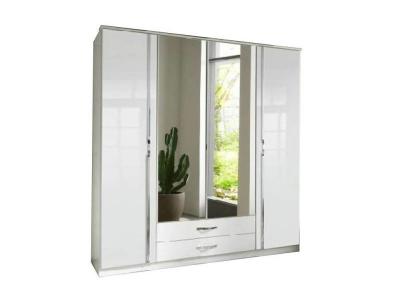 Armoire KROOS 4 portes, 2 miroirs blanc / laqu&eacute;e blanc brillant