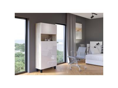 Armoire Placard Convertible en bureau et table de t&eacute;l&eacute;travail Homi Ch&ecirc;ne blanc brillant 175x80x32cm