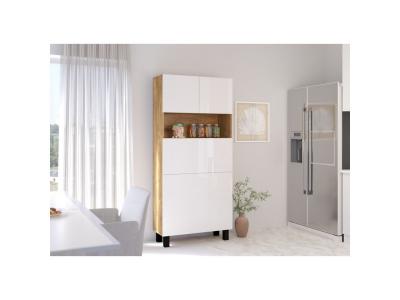 Armoire Placard Convertible en bureau et table de t&eacute;l&eacute;travail Homi Blanc et Chene 175x80x32cm