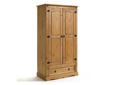 Armoire penderie TEQUILA style mexicain pin massif finition cir&eacute;e 