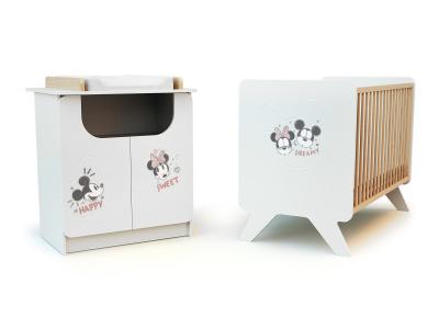 AT4  - Duo Lit et Meuble Disney Happy Days Mickey Blanc et H&ecirc;tre