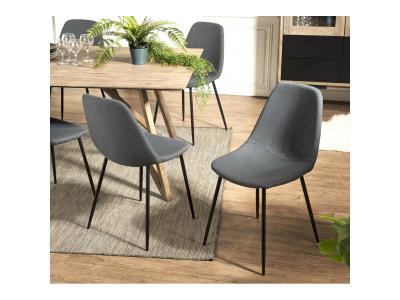 AUGUSTIN - Lot de 2 chaises tissu anthracite pieds m&eacute;tal noir