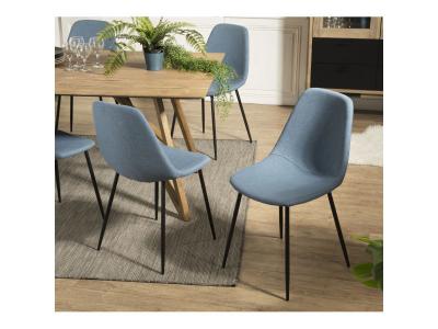 MACABANE AUGUSTIN - Lot de 2 chaises tissu bleu pieds m&eacute;tal noirs